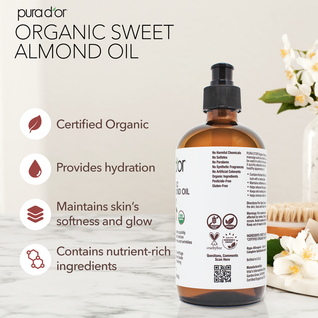 Organic Sweet Almond Oil 16.9oz - Glass Bottle