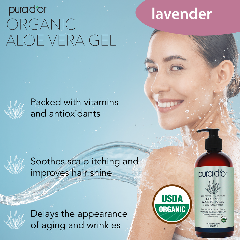 Healing Organic Aloe Vera Gel - Lavender 16 oz (Packaging may vary)