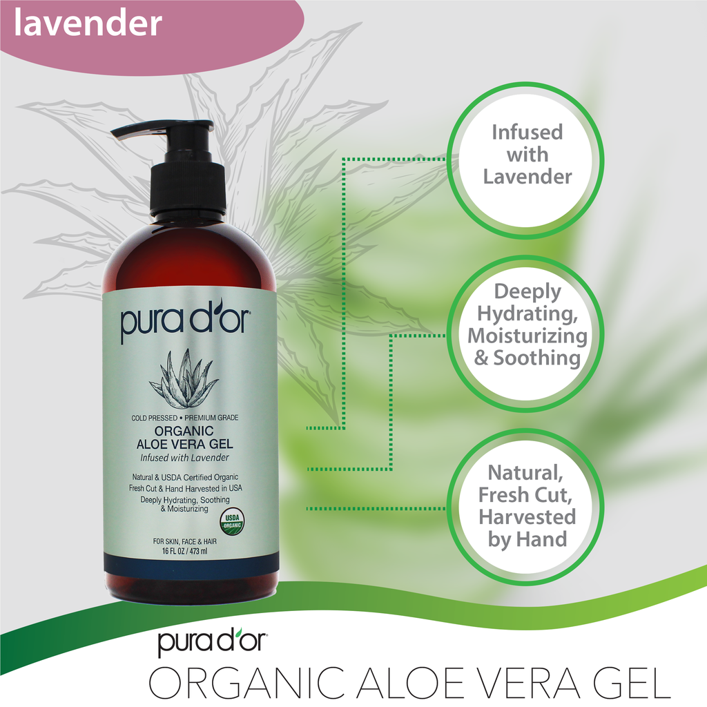 Healing Organic Aloe Vera Gel - Lavender 16 oz (Packaging may vary)