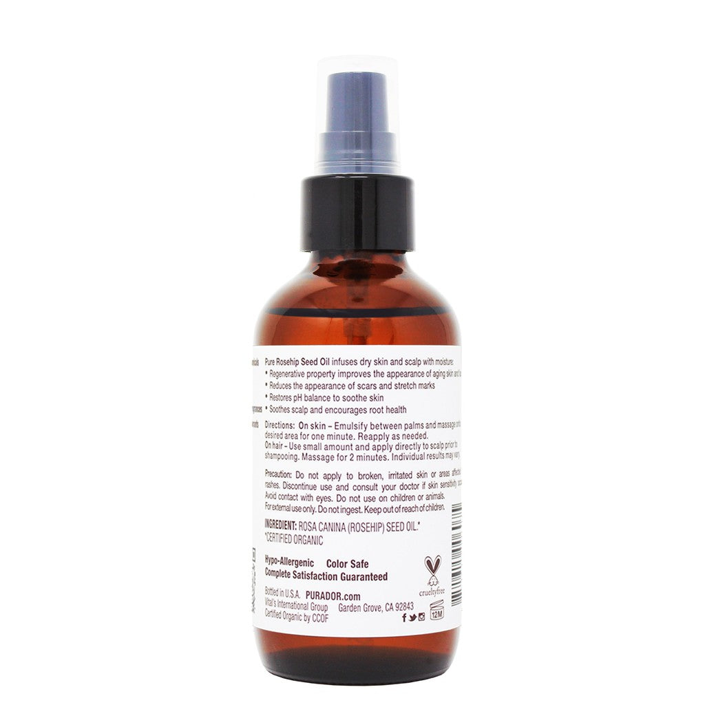 USDA Natural Organic 100% Rosehip Oil Hair Relaxer Skin Rejuvenator 4 oz