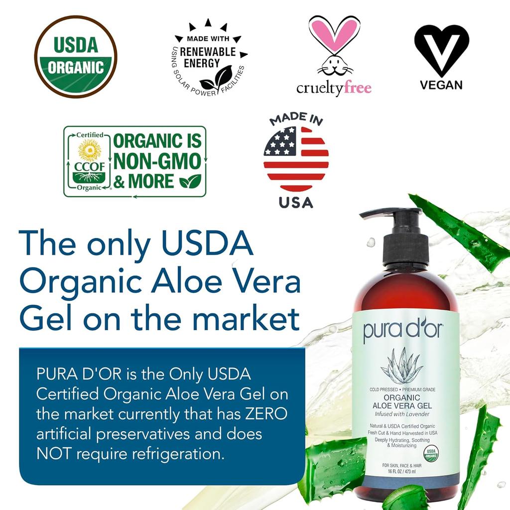 Organic Aloe Vera Gel - Lavender 16 oz (Packaging may vary)