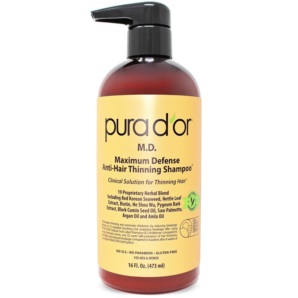 PURA D'OR M.D. Anti-Hair Thinning Shampoo with Coal Tar 16 oz