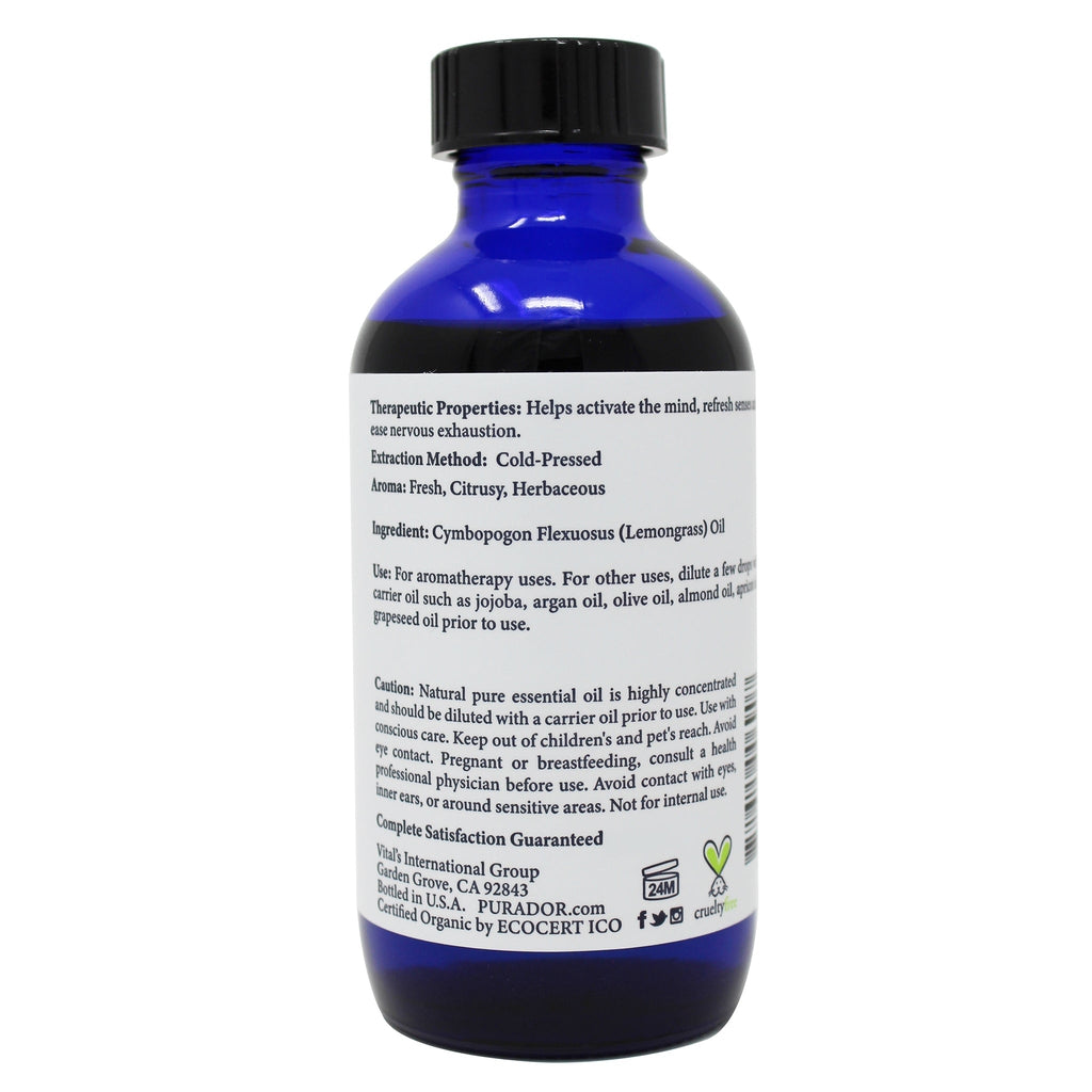 Lemongrass Essential Oil - USDA Organic, 100% Pure, Natural, Therapeutic Grade 4 oz