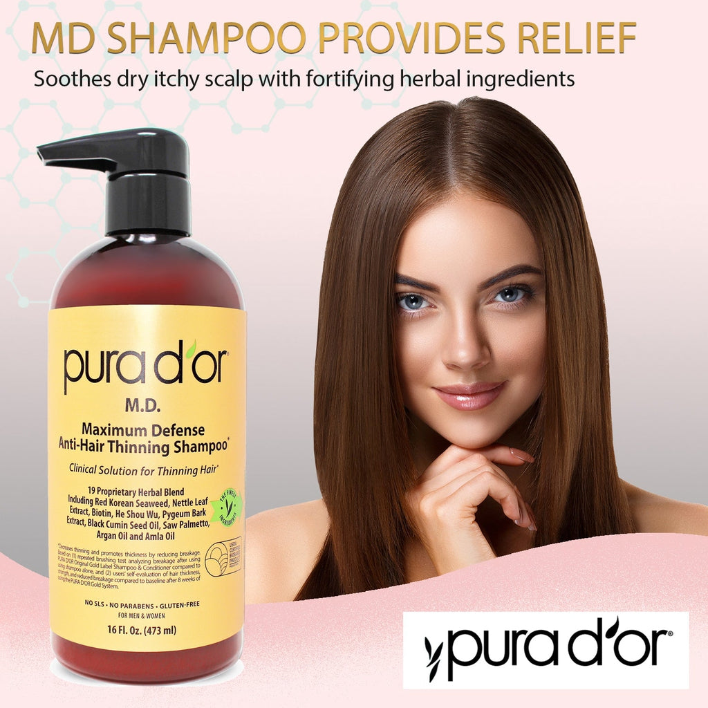 PURA D'OR M.D. Anti-Hair Thinning Shampoo with Coal Tar 16 oz