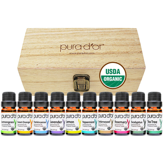 Perfect 10 Essential Oil Set  - USDA Organic, 100% Pure, Natural, Therapeutic Grade 10 ml