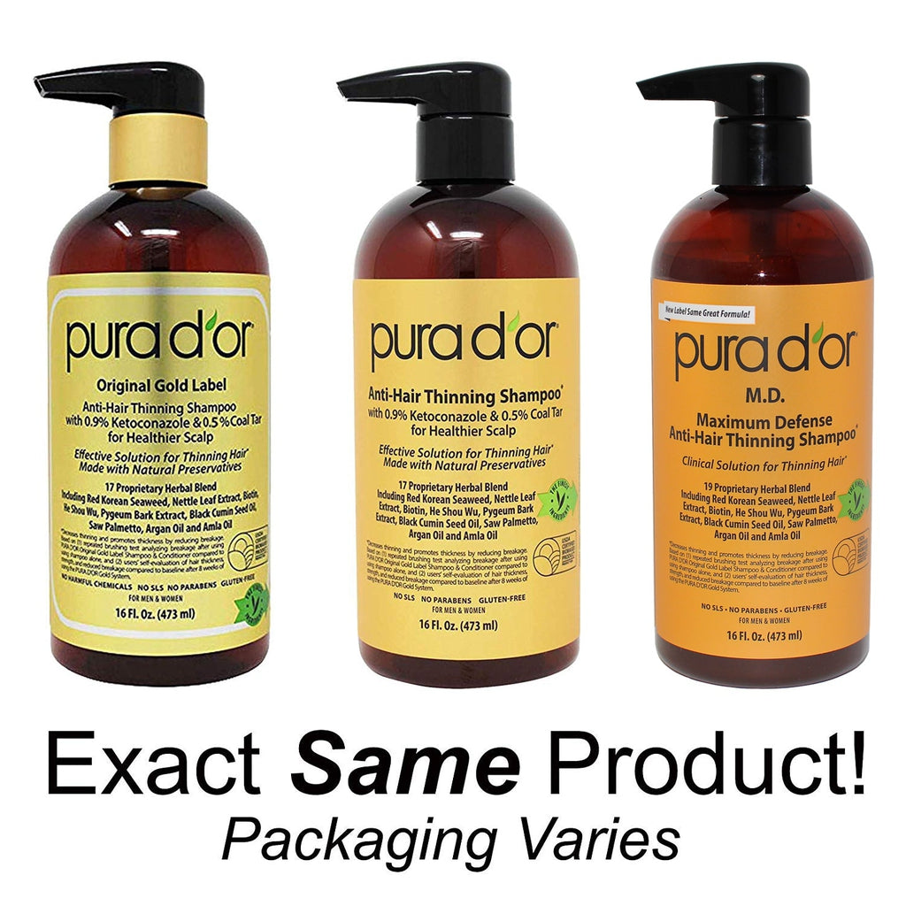 PURA D'OR M.D. Anti-Hair Thinning Shampoo with Coal Tar 16oz