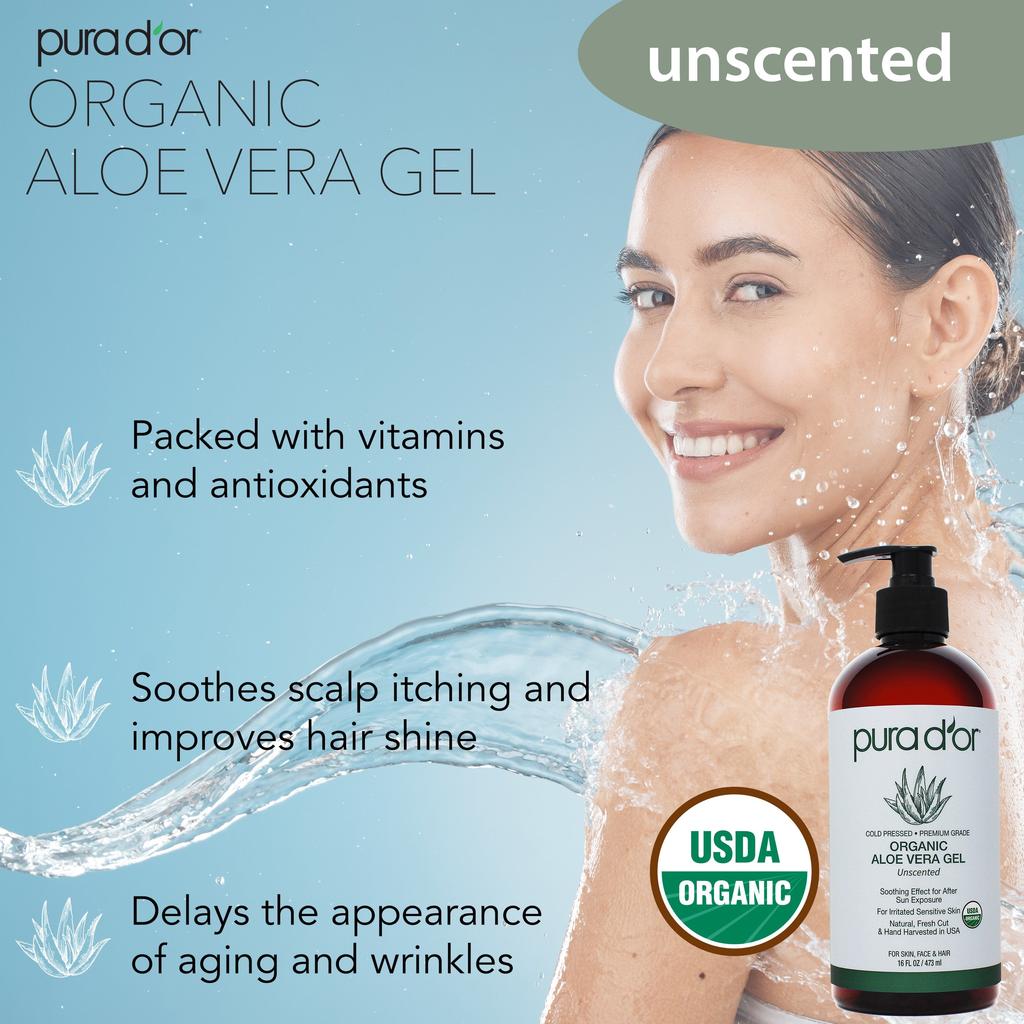 Organic Aloe Vera Gel - Unscented 16oz  PURA D'OR