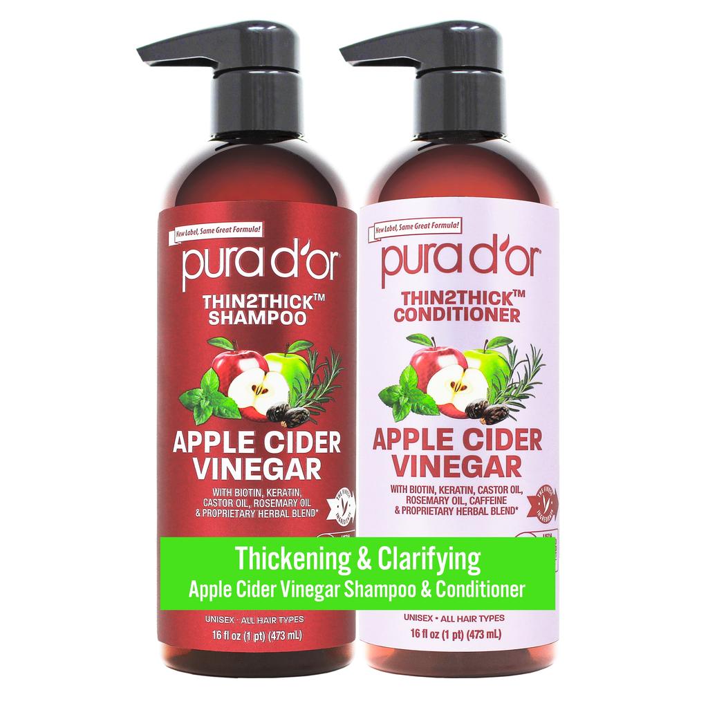 ピュラドール ビオチンシャンプー アップルサイダービネガーコンディショナー Apple Cider Vinegar Thin2Thick Shampoo and Conditioner Set 16oz