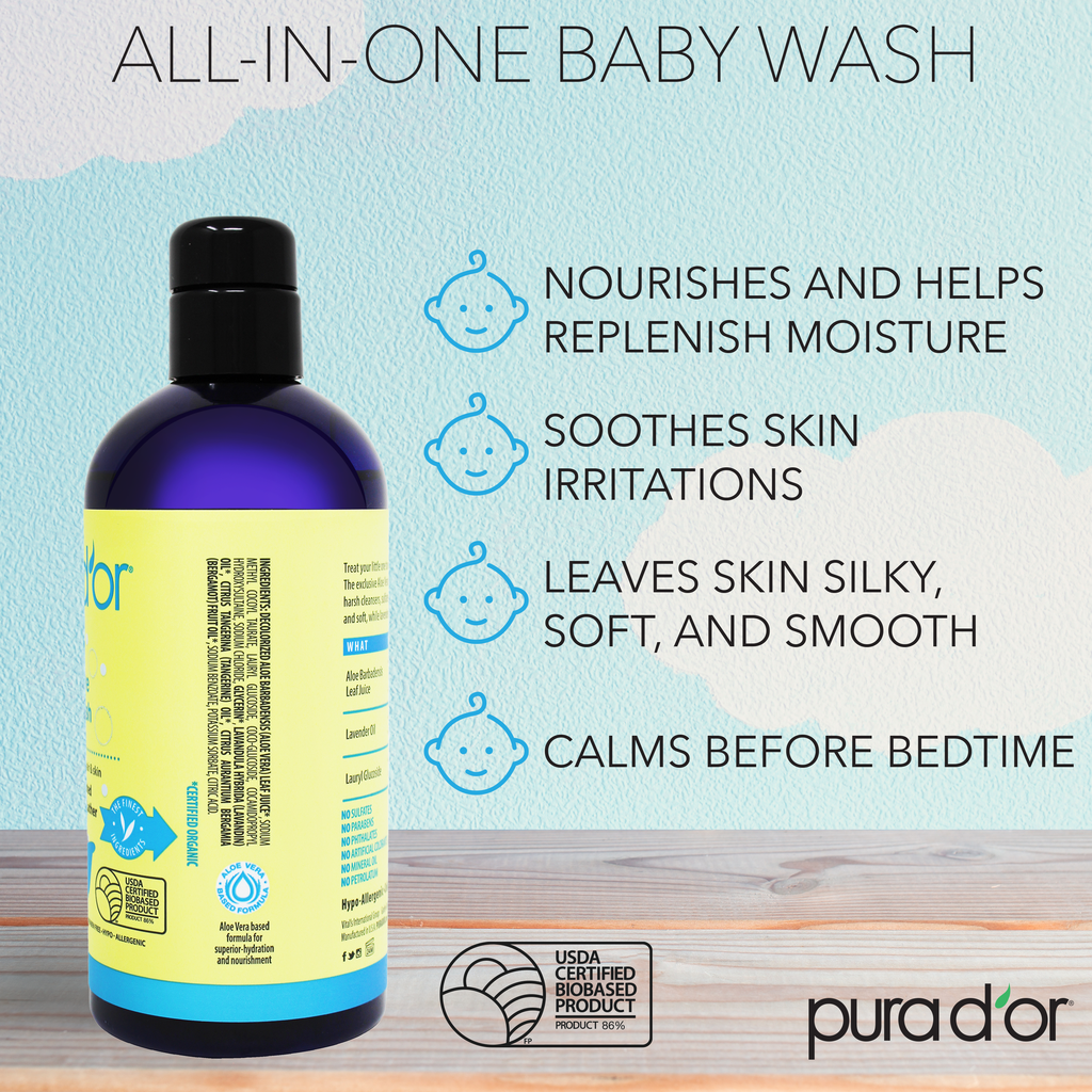 PURA D’OR All-in-One Baby Wash 16 oz ( tear-free formula )