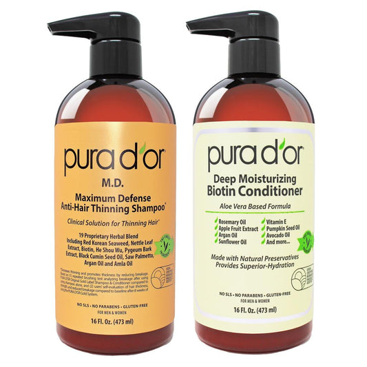 PURA D'OR M.D. Anti Hair-Thinning Shampoo and Conditioner Set 16 oz