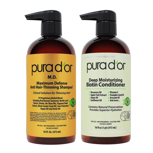 PURA D'OR M.D. Anti Hair-Thinning Shampoo and Conditioner Set 16 oz