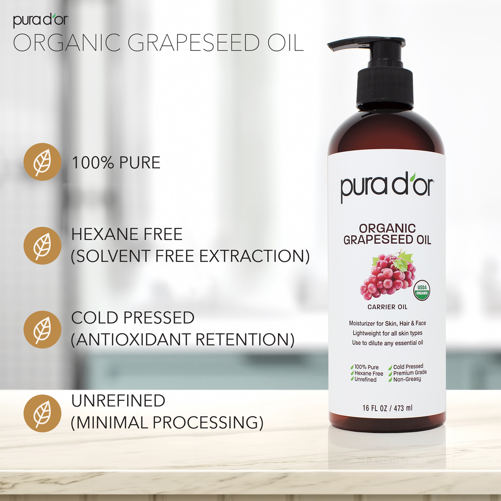 Organic Grapeseed Oil 16 oz PURA D'OR Organic Grapeseed Oil 16 oz PURA D'OR