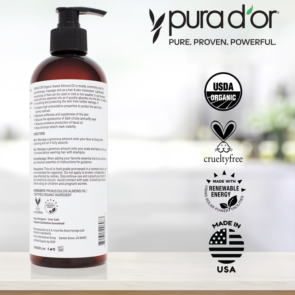 Organic Sweet Almond Oil 16 oz PURA D'OR Organic Sweet Almond Oil 16 oz PURA D'OR