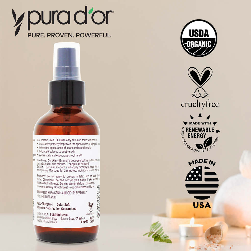 rose hip seed oil in hair USDA Natural Organic 100% Rosehip Oil Hair Relaxer Skin Rejuvenator 4 – PURA D'OR