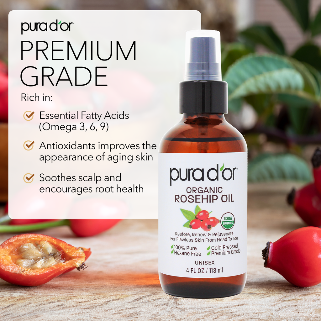 100 organic cold-pressed rose hip seed USDA Natural Organic 100% Rosehip Oil Hair Relaxer Skin Rejuvenator 4 –  PURA D'OR