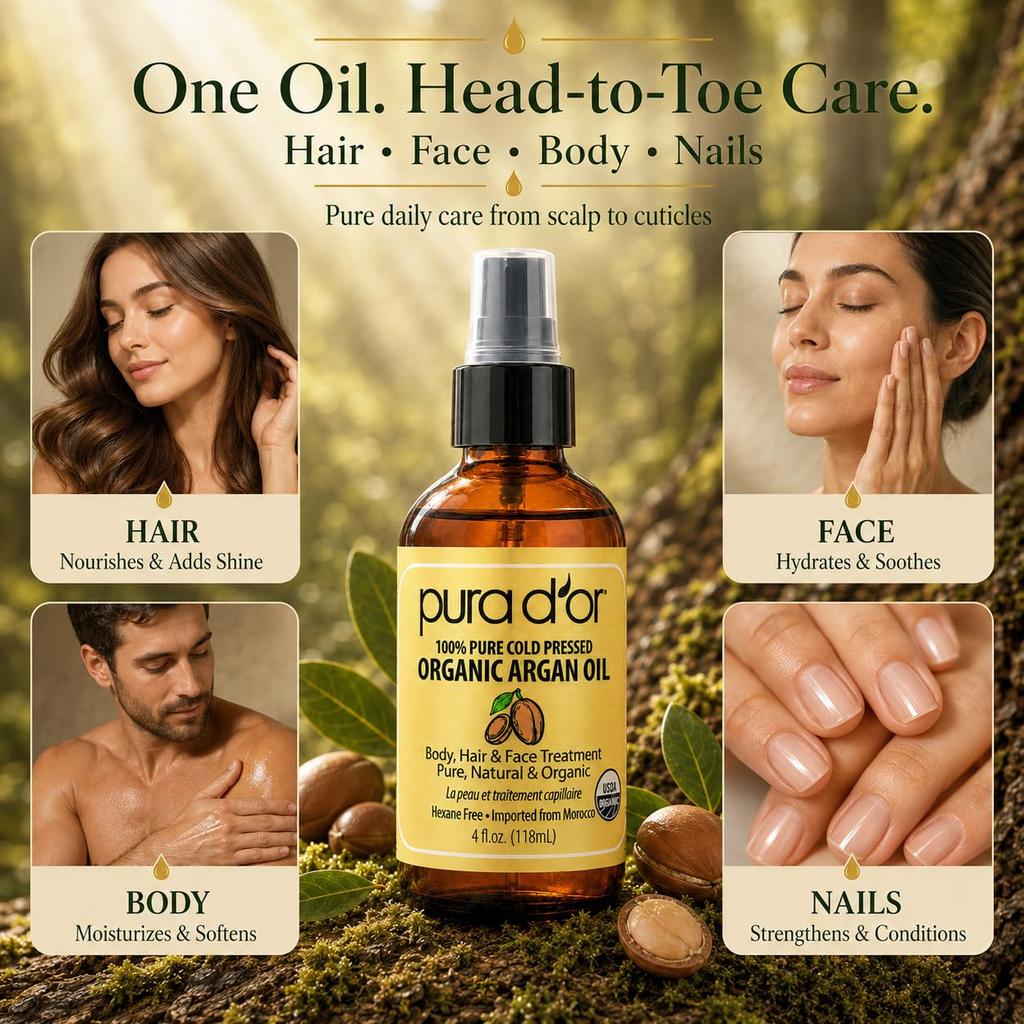 Pure Cold Pressed Organic Argan Oil Gold 4 oz Hair Regrowth Tonic