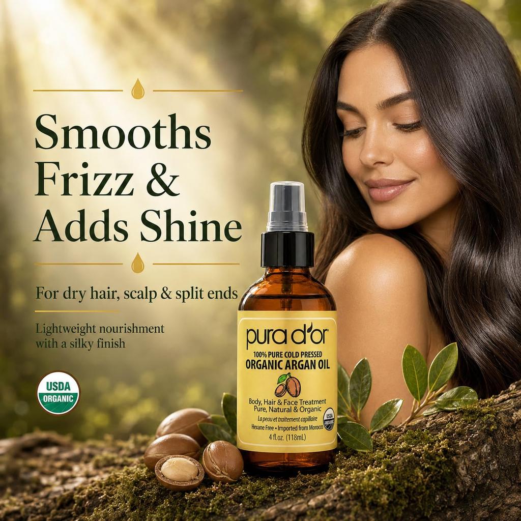 Pure Cold Pressed Organic Argan Oil Gold 4 oz Hair Regrowth Tonic