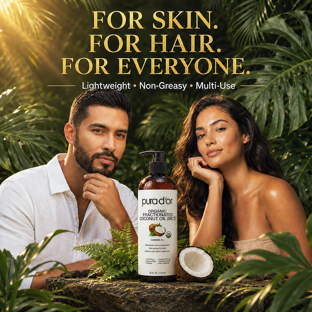 PURA D'OR USDA ORGANIC Fractionated Coconut Oil for Hair & Skin, Bath