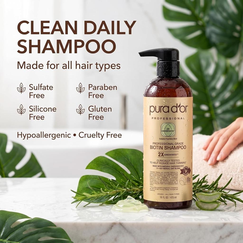 pura d'or プロ仕様 ビオチンシャンプー&コンディショナー Clinically Formulated Biotin Shampoo 16oz – PURA D'OR