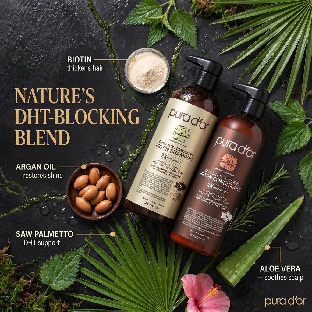 pura d'or プロ仕様 ビオチンシャンプー&コンディショナー Clinically Formulated Biotin Shampoo and Conditioner Set 16oz