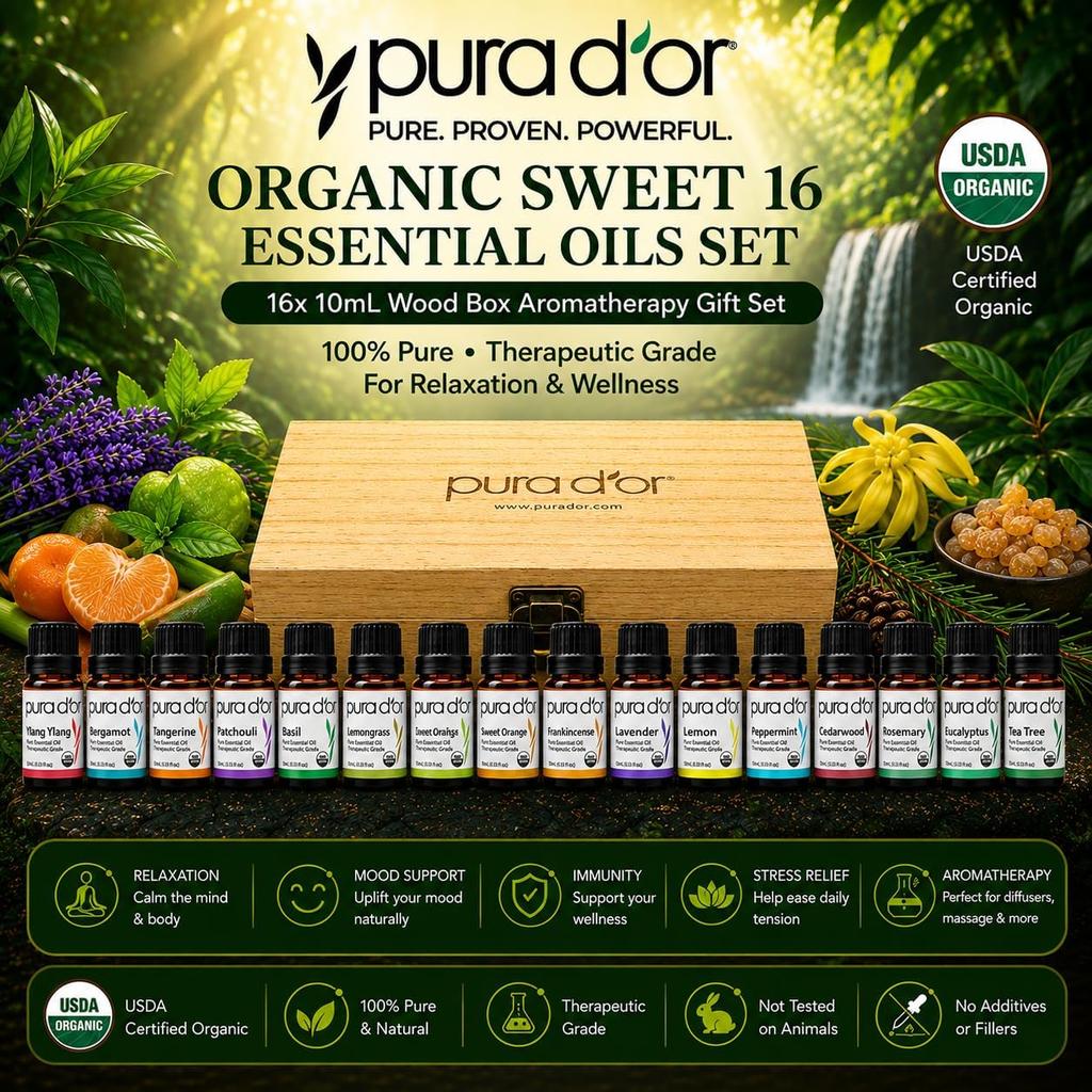 USDA Organic Therapeutic Grade Sweet 16 Essential Oil Set - PURA D