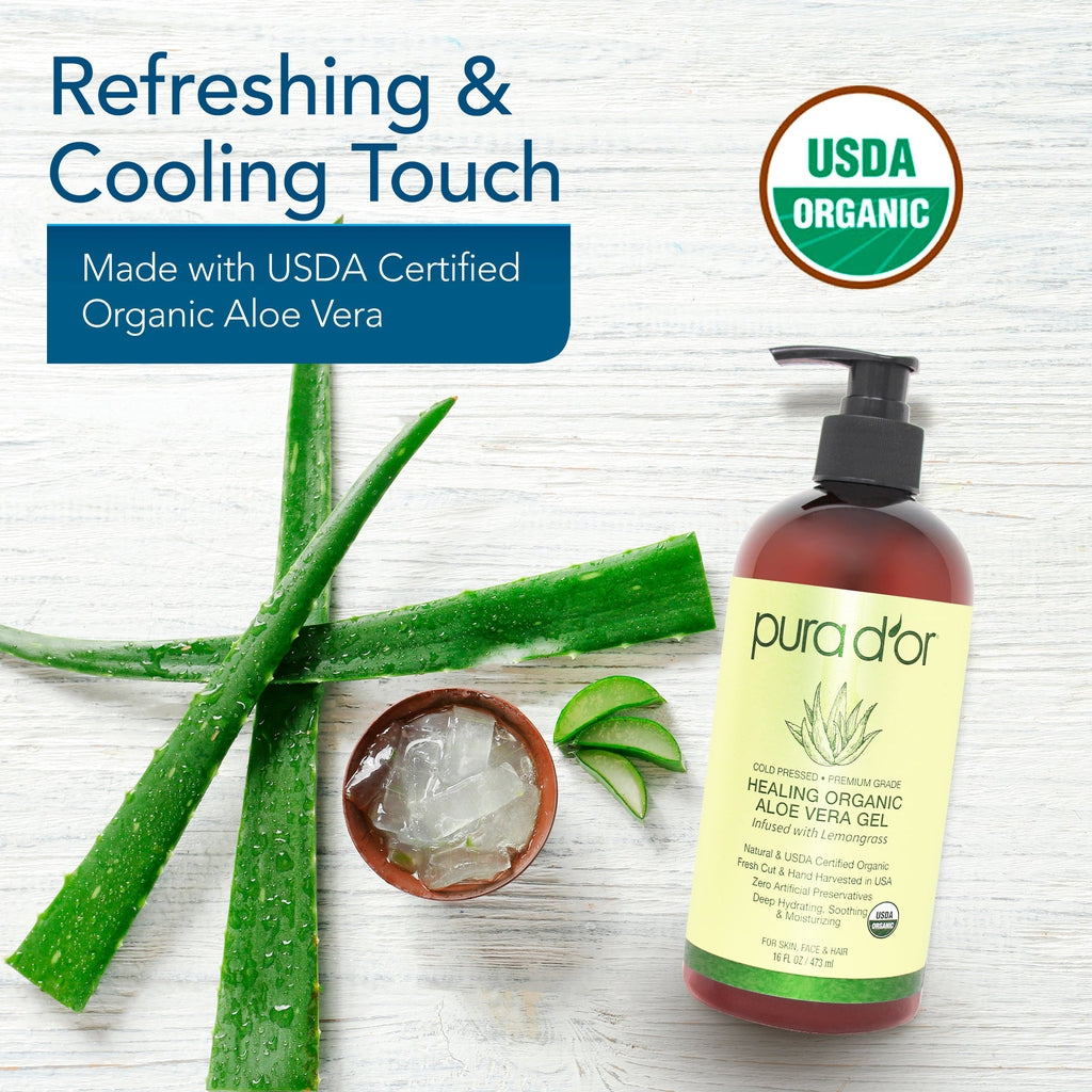 Healing Organic Aloe Vera Gel - Lemongrass 16 oz (Packaging may vary)