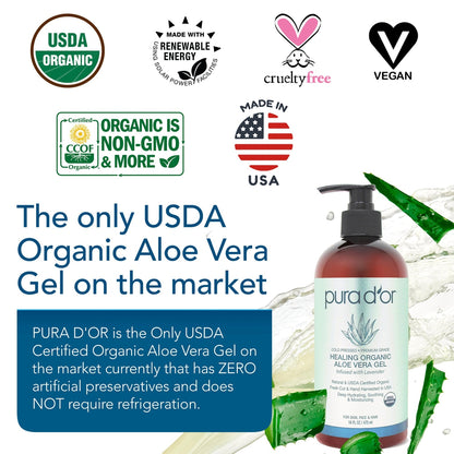 Healing Organic Aloe Vera Gel - Lavender 16oz (Packaging may vary)