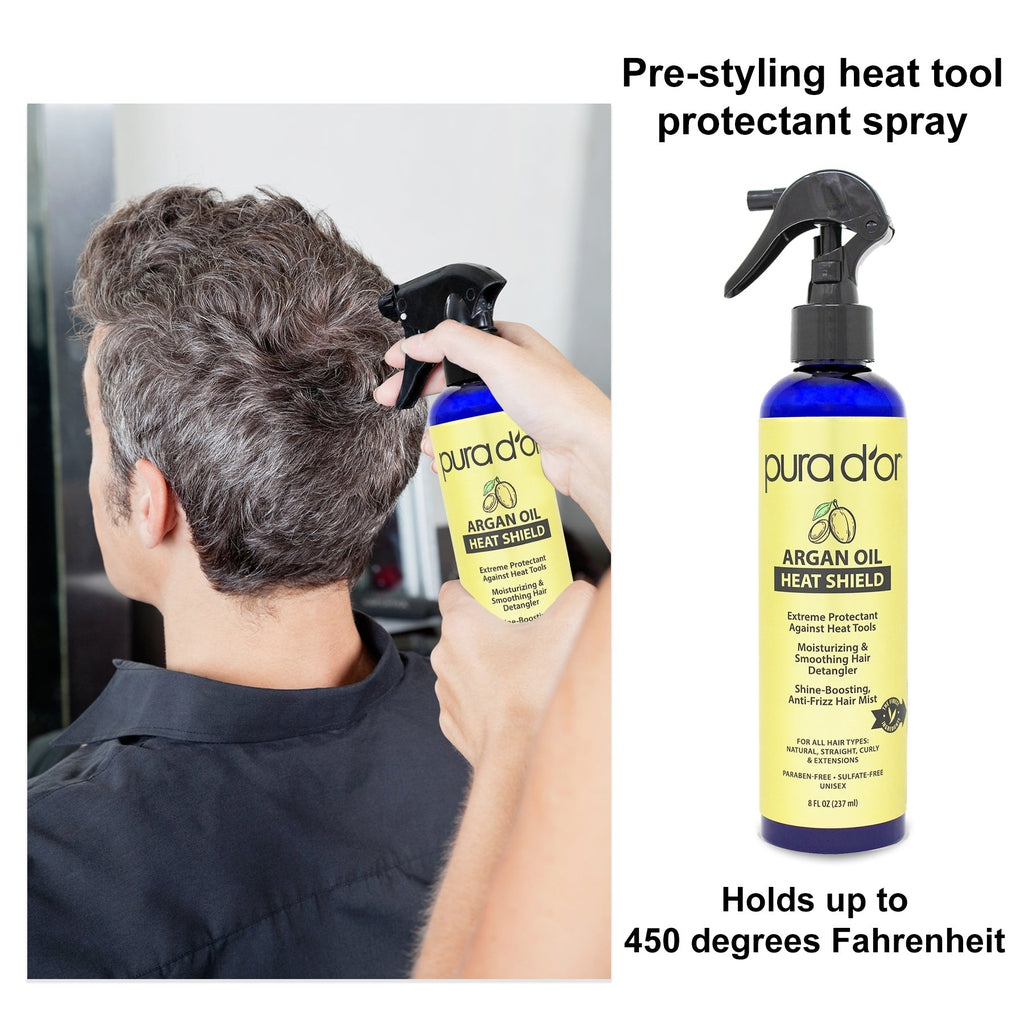 argan oil heat protectant spray application before flat iron