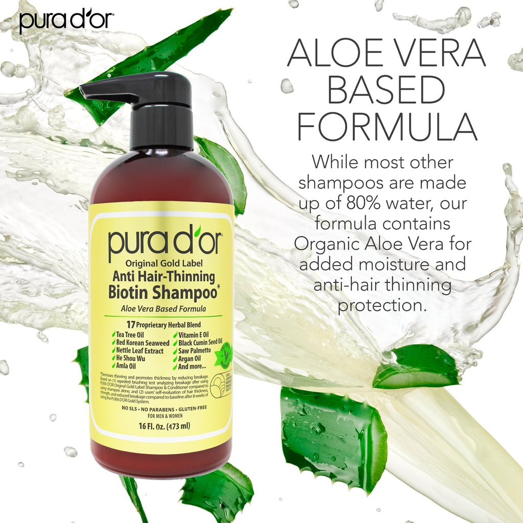 PURA D'OR Anti-Thinning Biotin Shampoo & Deep Moisturizing Conditioner Original Gold Label Set (16oz x2) Natural Earthy Scent, CLINICALLY TESTED Effective Results, DHT Blocker Thickening, Women & Men 16 oz