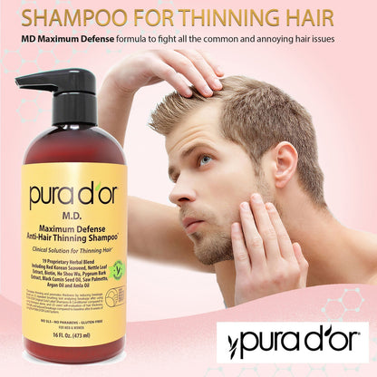 PURA D'OR M.D. Anti-Hair Thinning Shampoo with Coal Tar 16 oz
