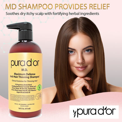 PURA D'OR M.D. Anti-Hair Thinning Shampoo with Coal Tar