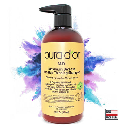 PURA D'OR M.D. Anti-Hair Thinning Shampoo with Coal Tar 16 oz