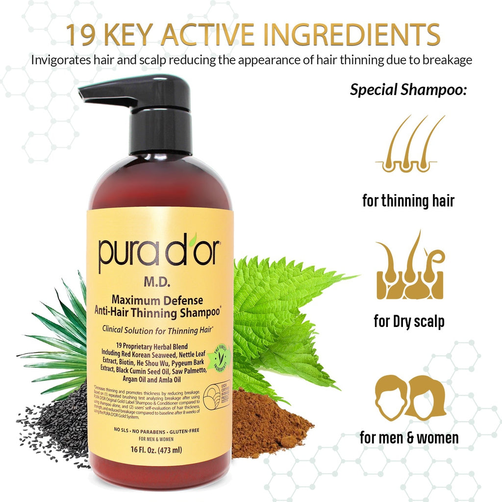 PURA D'OR M.D. Anti Hair-Thinning Shampoo and Conditioner Set 16 oz
