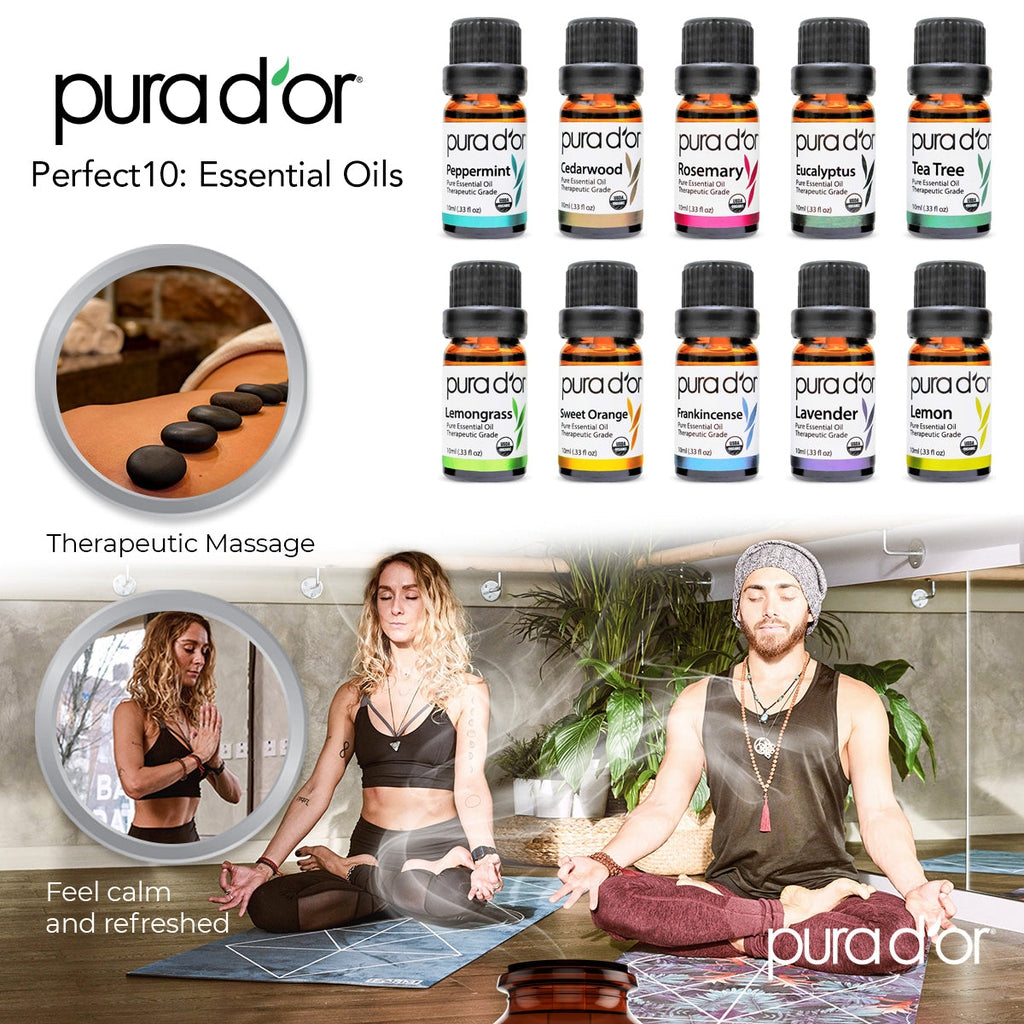 Perfect 10 Essential Oil Set  - USDA Organic, 100% Pure, Natural, Therapeutic Grade 10ml